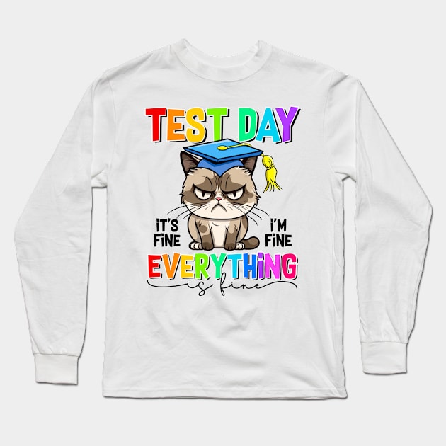 Retro Test Day Black Cat It's Fine I'm Fine Everything Fine Long Sleeve T-Shirt by Kings Substance